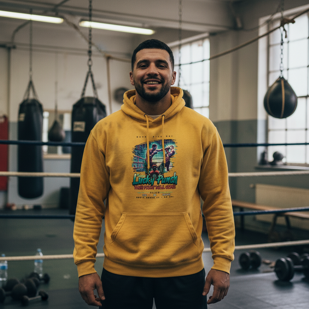 Lucky Punch College Hoodie in Gold – Knockout Collection