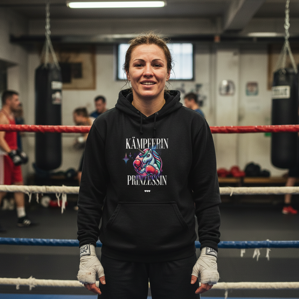 Kämpferin College Hoodie in Deep Black – Knockout Collection