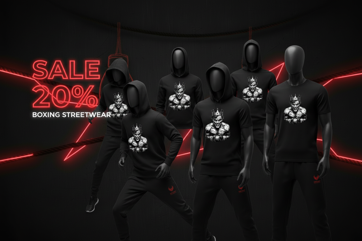 Knockout Collection Sale - Premium Boxing Streetwear Hoodies und T-Shirts mit Joker Logo - 20% Rabatt"