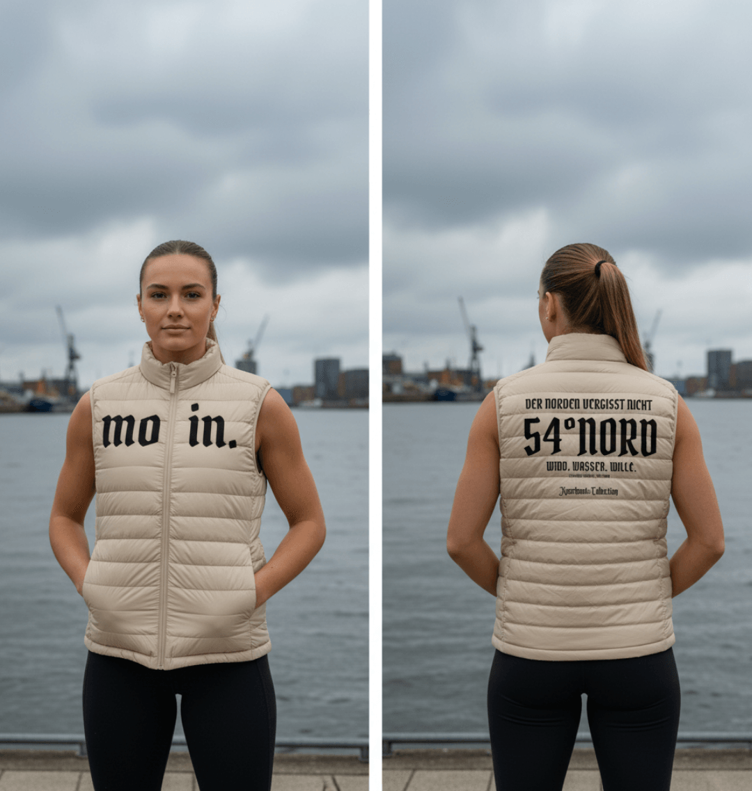  Steppweste Der Norden vergisst nicht Gischt  Rückenansicht – Norddeutsche Streetwear aus Kiel | 54° Nord
