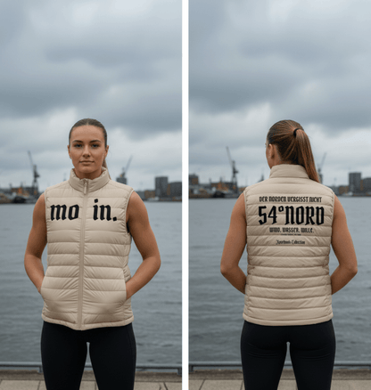  Steppweste Der Norden vergisst nicht Gischt  Rückenansicht – Norddeutsche Streetwear aus Kiel | 54° Nord