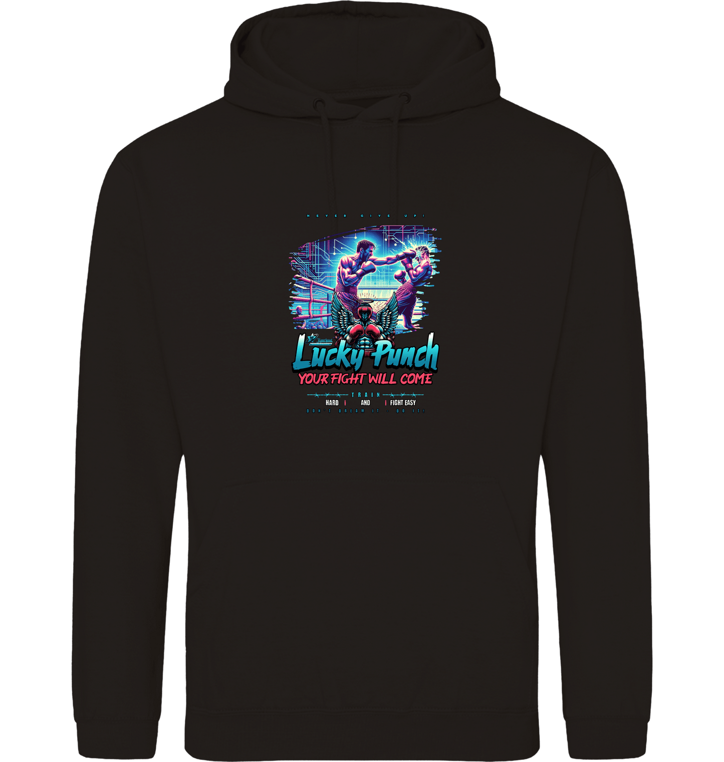 Deep Black Printed Hoody Front