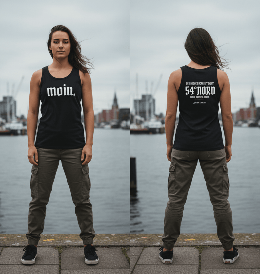 Tank Top Der Norden vergisst nicht Schwarzwasser Frontansicht Model Knockout Collection 54° Nord