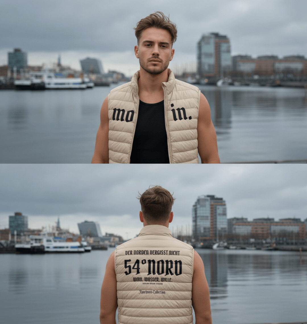  Steppweste Der Norden vergisst nicht Gischt Detailansicht – Küstenstreetwear Kieler Förde | 54° Nord Knockout Collection 