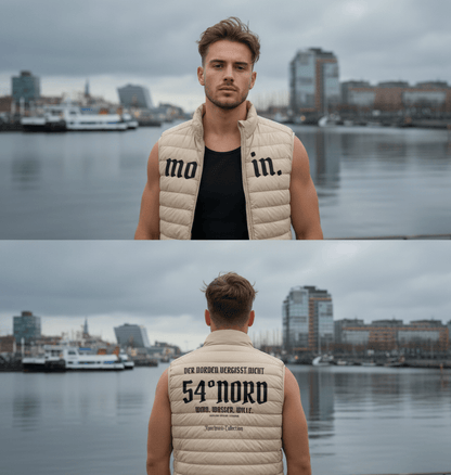  Steppweste Der Norden vergisst nicht Gischt Detailansicht – Küstenstreetwear Kieler Förde | 54° Nord Knockout Collection 