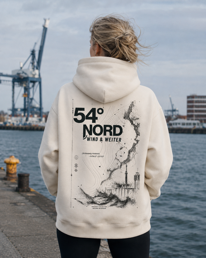 Getragener Wind und Weiter Hoodie in Egret – norddeutsche Streetwear aus Kiel