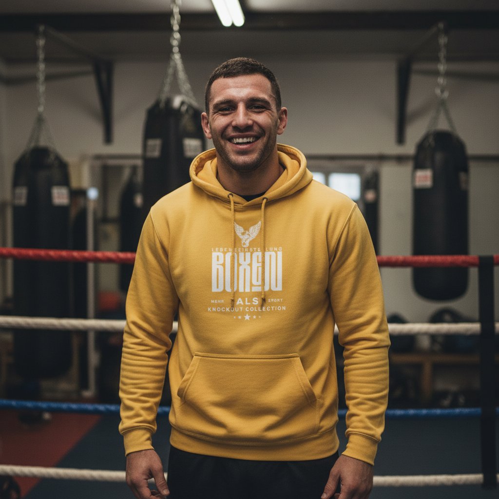 Mehr als Sport College Hoodie in Gold – Knockout Collection