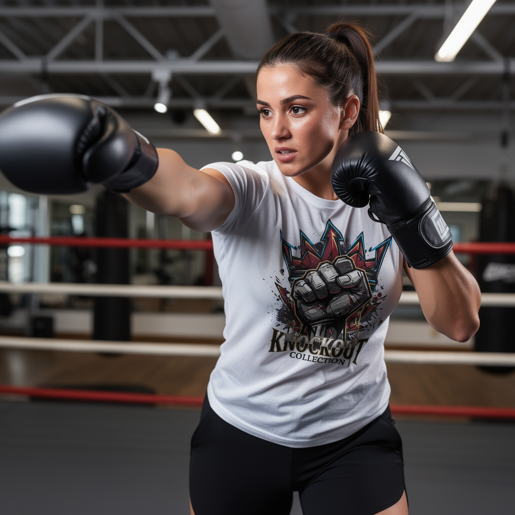 T-Shirt Classic Boxen Knockout Fist White Damen Model Knockout Collection