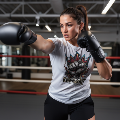 T-Shirt Classic Boxen Knockout Fist White Damen Model Knockout Collection