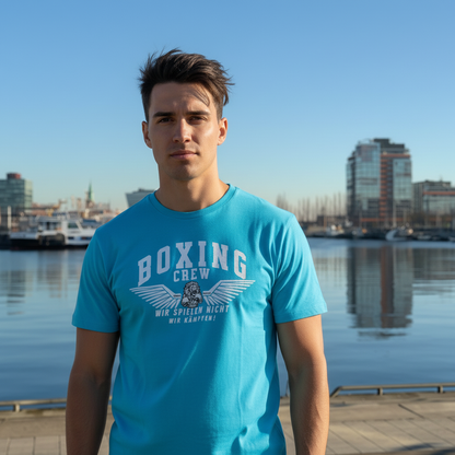  T-Shirt Classic Boxing Crew 3 Aqua Blue Frontansicht Knockout Collection 