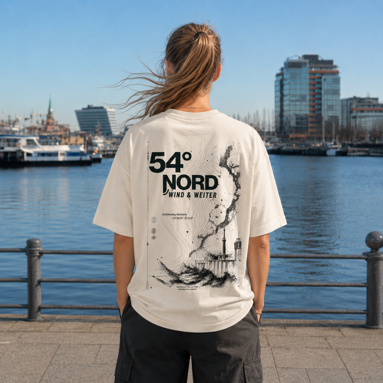 Heavy T-Shirt 54 Grad Nord Wind und Weiter in Egret mit großem Rückenprint