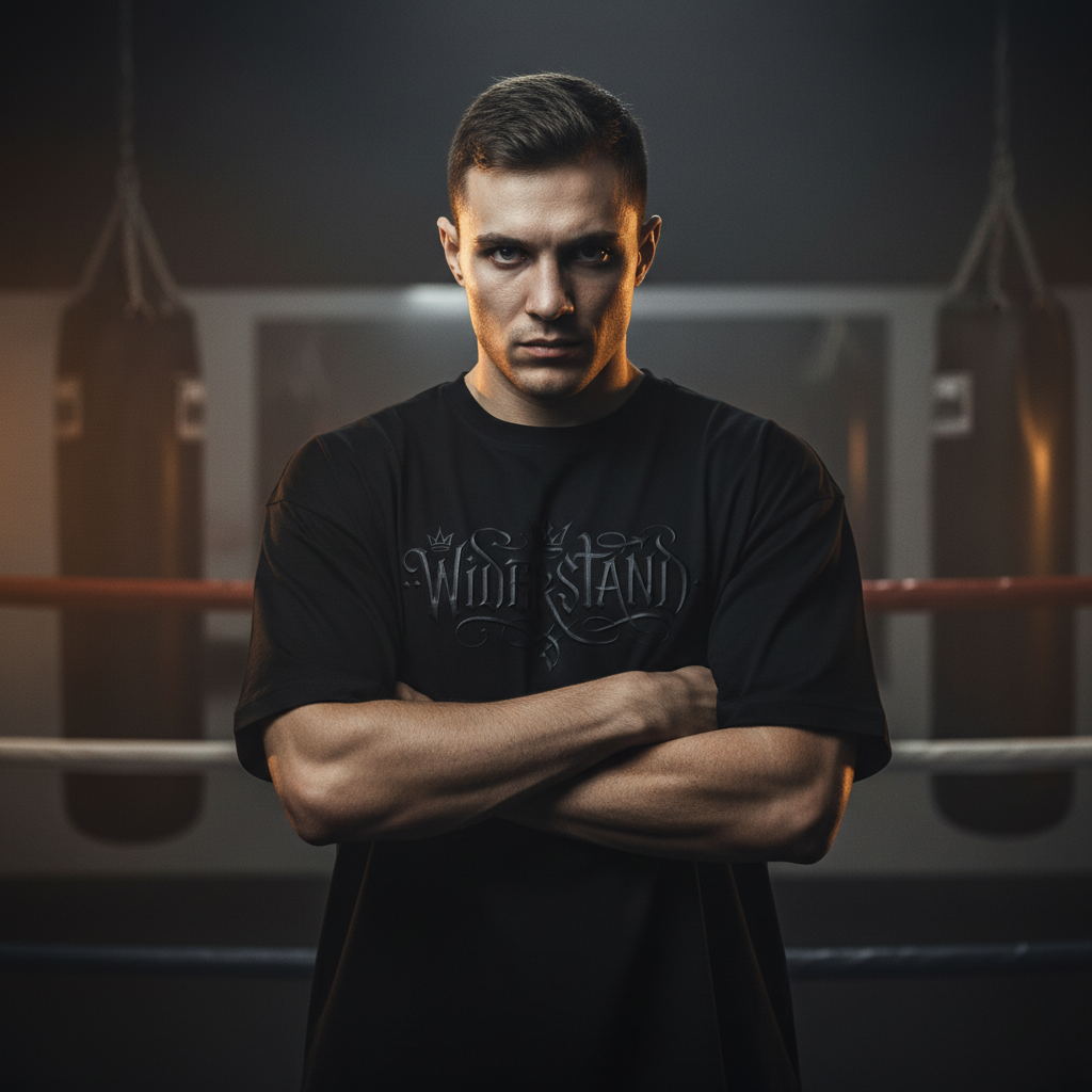 T-Shirt Oversized Black Edition Widerstand Lettering Detail Blackletter Black-on-Black Knockout Collection
