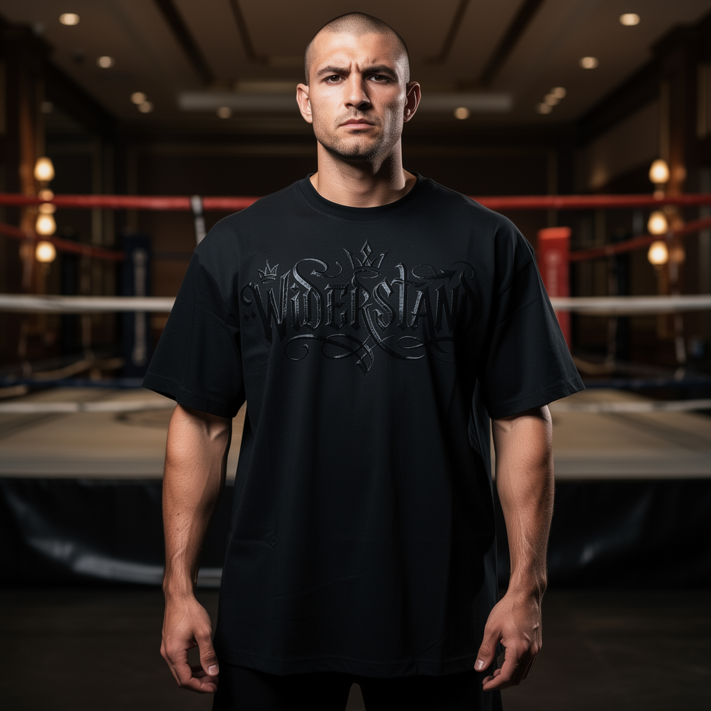 T-Shirt Oversized Black Edition Widerstand Frontansicht schwarz Stealth Luxury Knockout Collection

