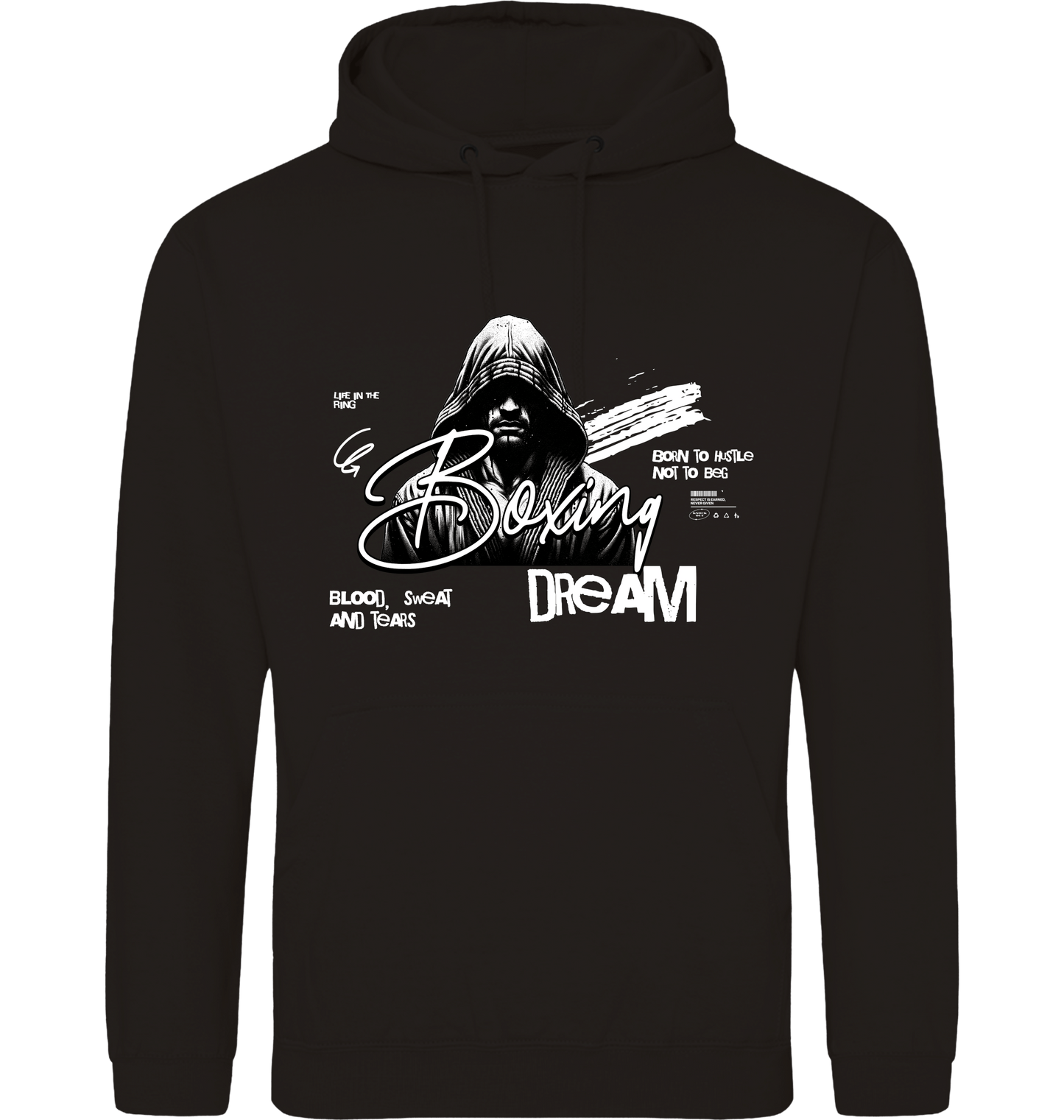 Deep Black Printed Hoody Front