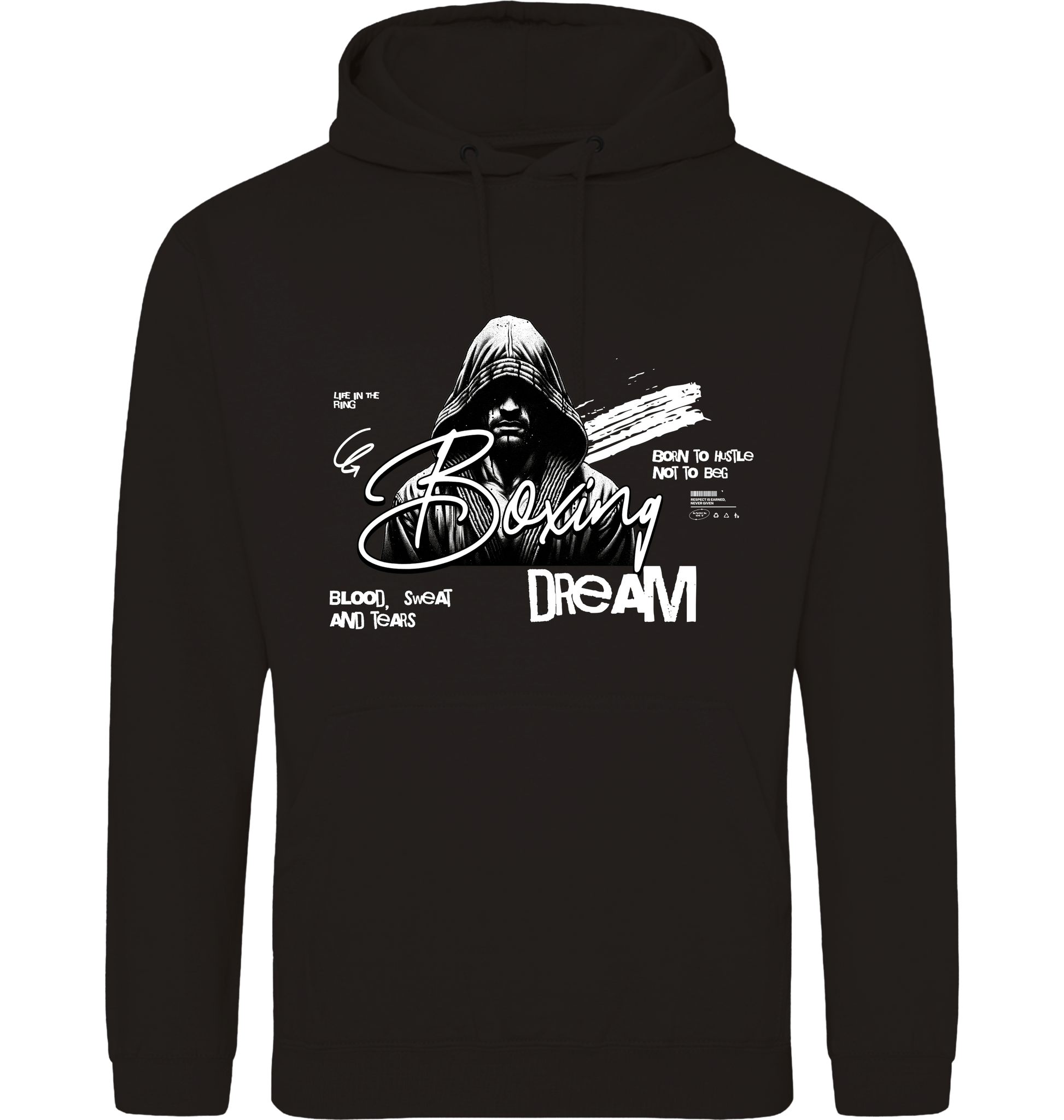 Deep Black Printed Hoody Front
