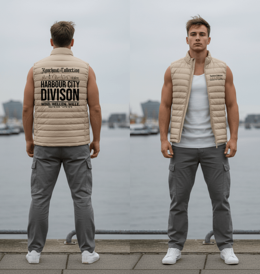 Steppweste Harbour City Gischt Desert Sand Frontansicht – Kieler Streetwear 54° Nord Knockout Collection