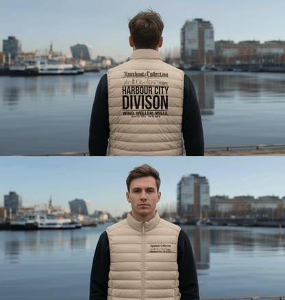 Steppweste Harbour City Gischt Desert Sand Detailansicht – Küstenstreetwear 54° Nord Knockout Collection